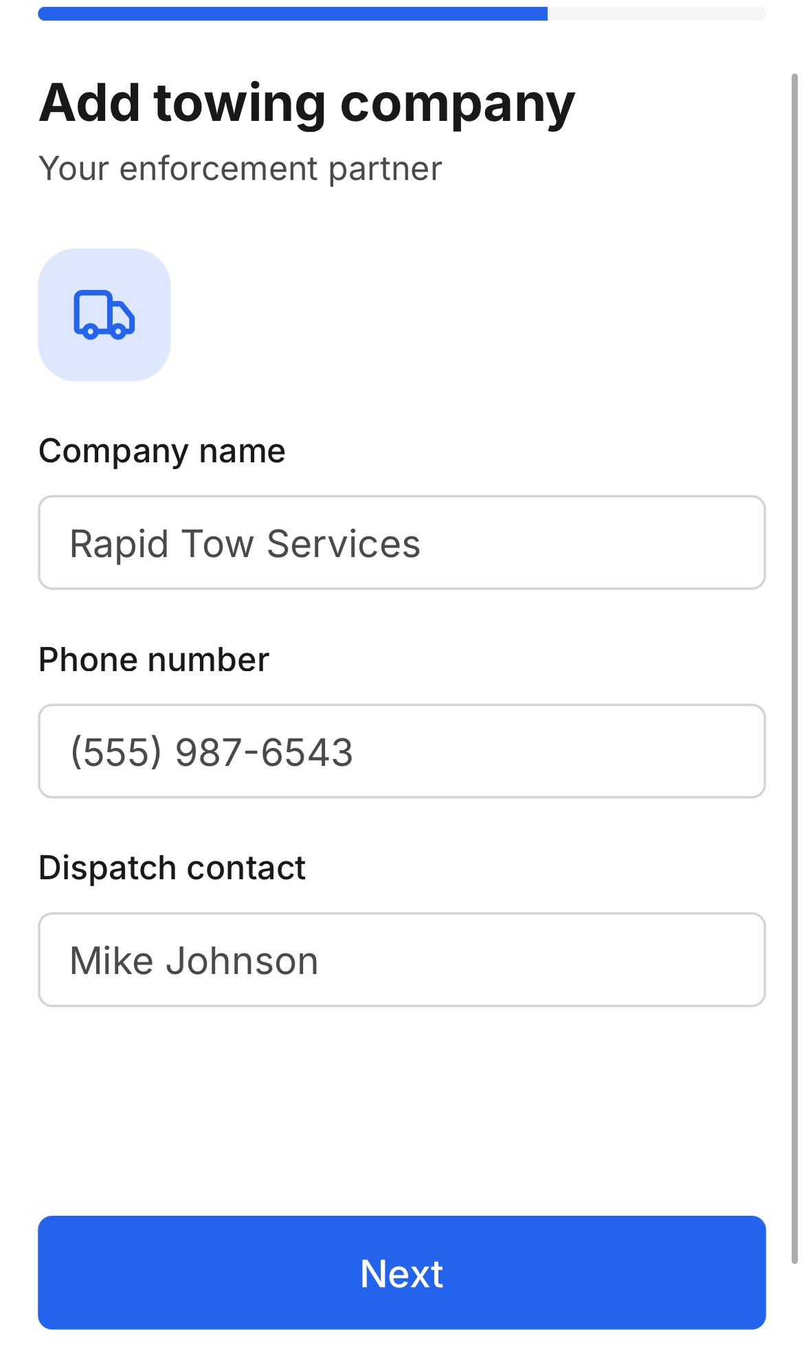 [ADD TOWING COMPANY — Step 7 of 10]