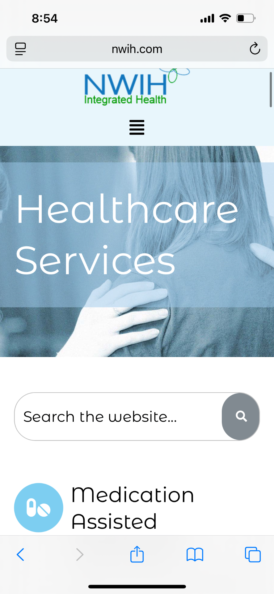 Old NWIH services page — Healthcare Services hero.