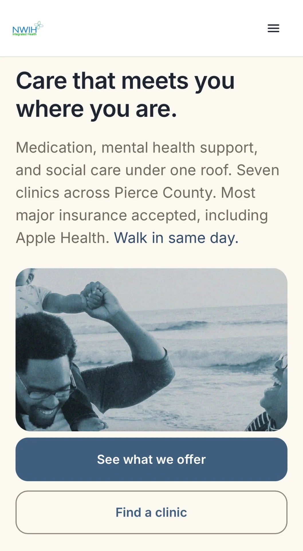 Redesigned NWIH home page on a phone.