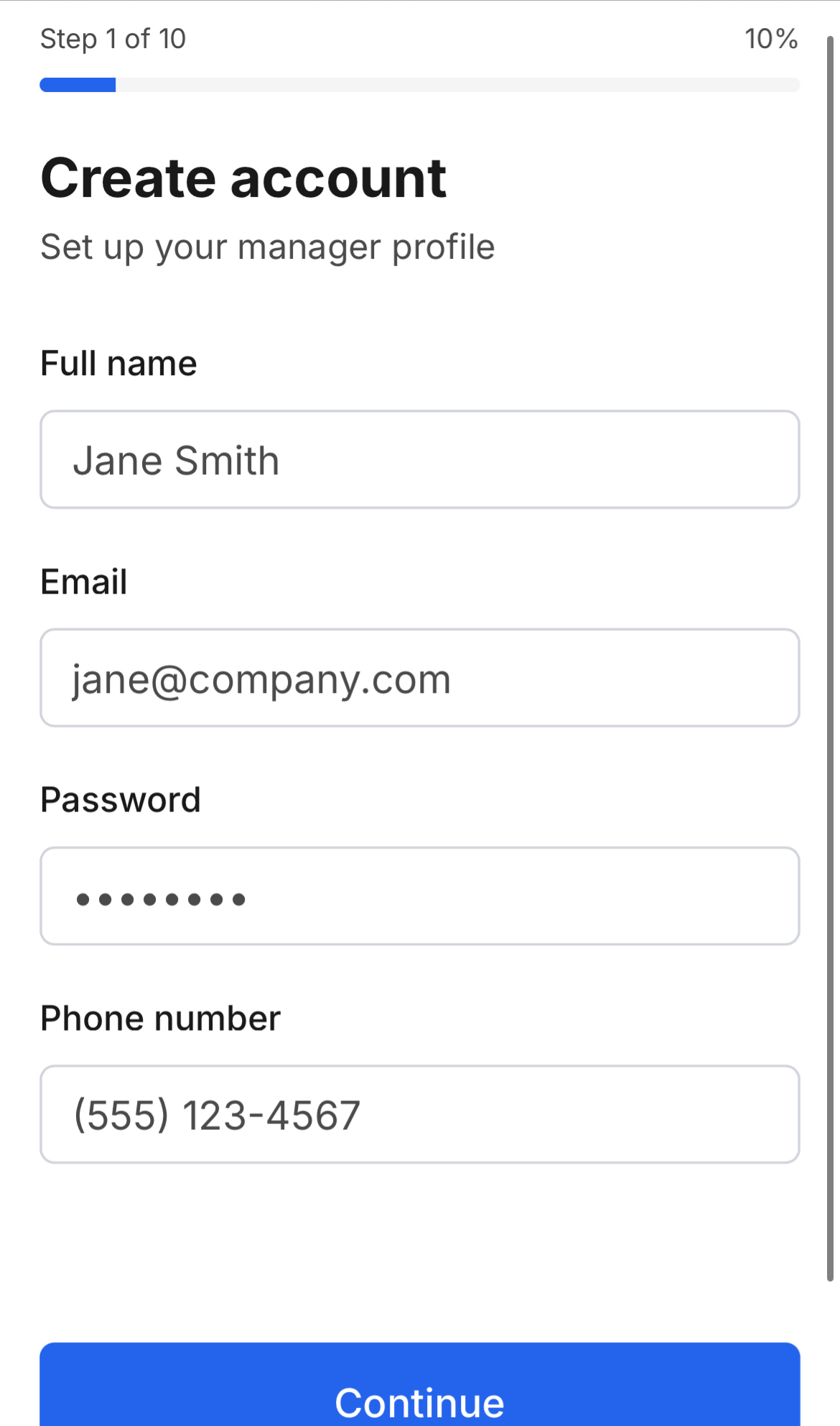 [CREATE ACCOUNT — Step 1 of 10]