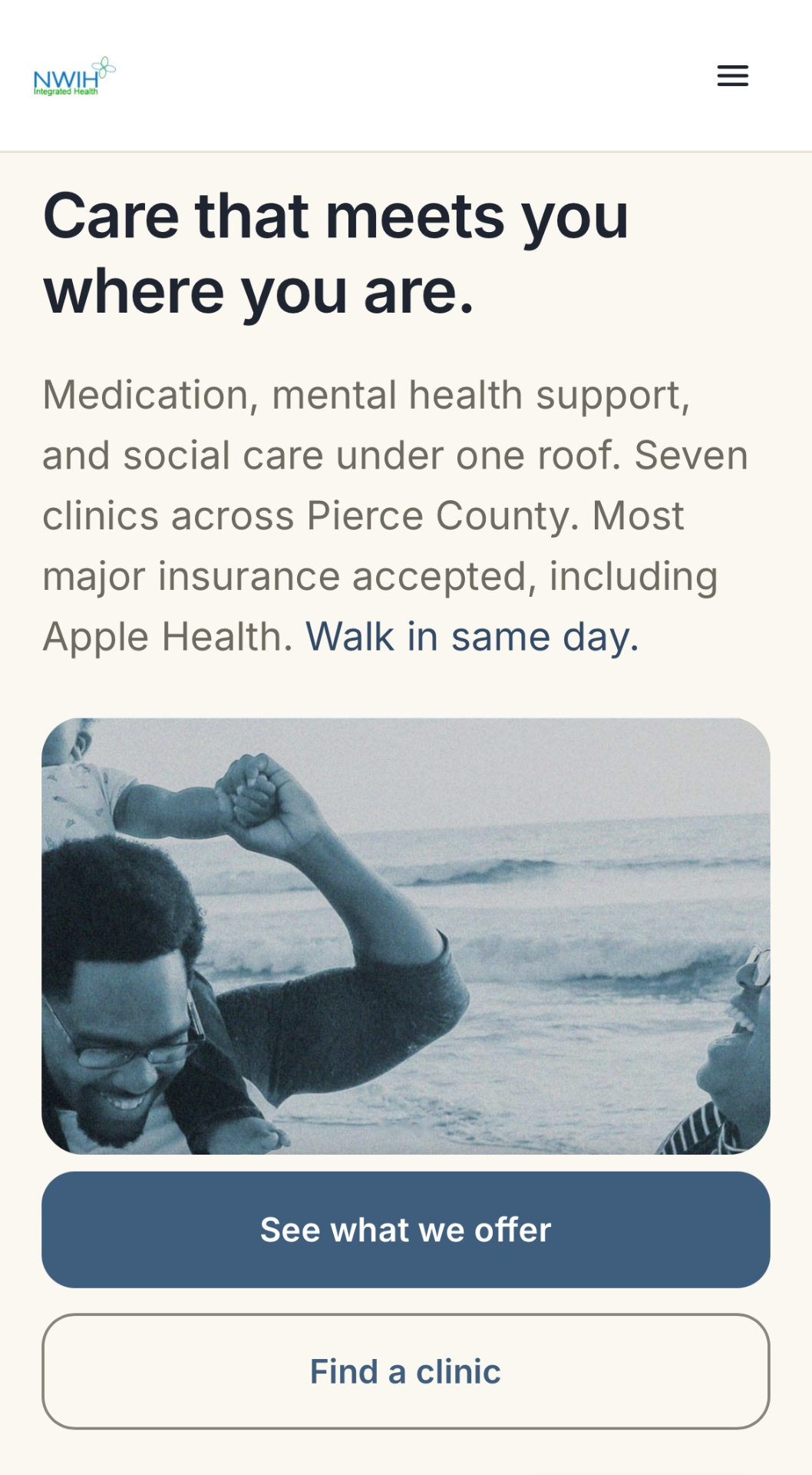 Redesigned NWIH home page on a phone.