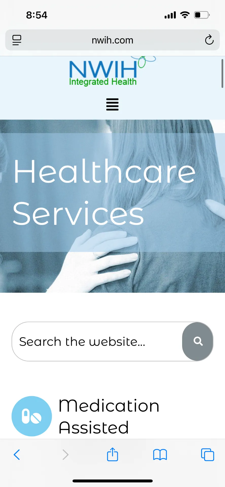 Old NWIH services page — Healthcare Services hero.
